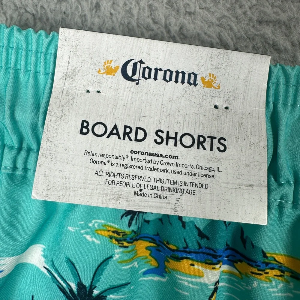 Corona Board‎ Shorts Mens 3XL (48/50) Teal Blue Tropical Beer Swim Trunks NEW